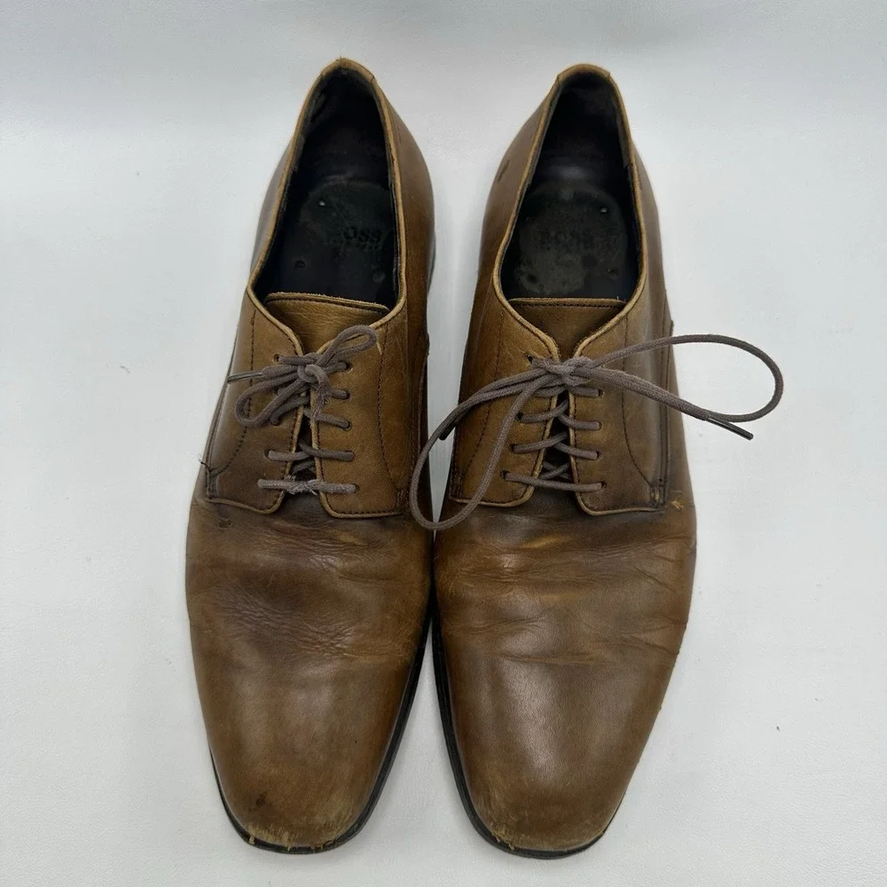 Hugo Boss Men's Brown Dress Shoes Size 9 US Derby Plain‎ Toe